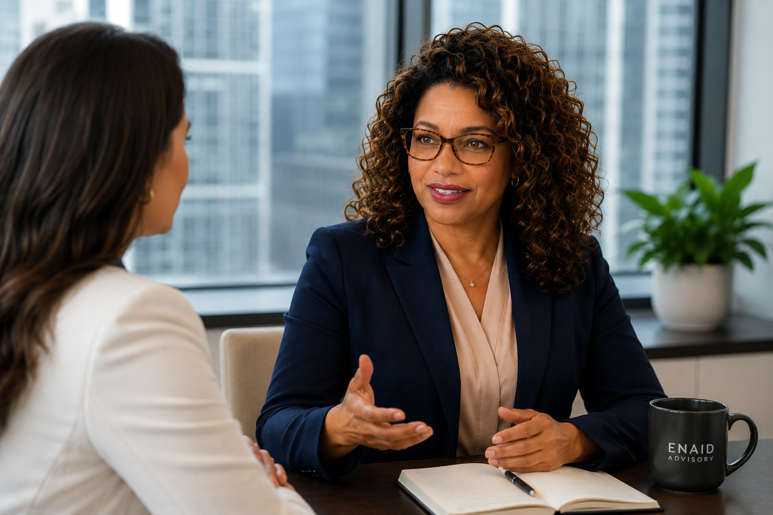 Diane Anderson with a professional in an office setting
